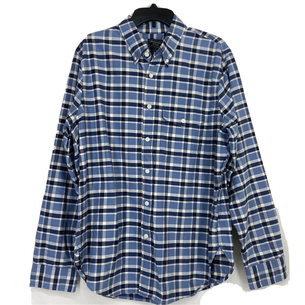 Abercrombie Fitch Shirt Mens XL Blue White Navy Plaid Button Downโ Long Sl